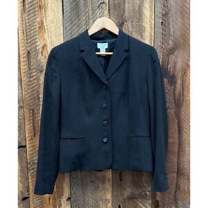 Ann Taylor LOFT Wool Tailored Blazer Womens 10 Black Pinstripe Dark Academia